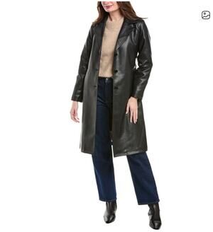 NWT Jason Wu Faux Leather Belted Trench Coat Black Button Closure Womens Size XL